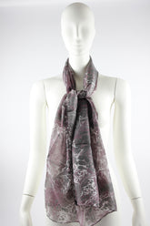 Seidentuch handgemacht | Seidenschal | Damen | Grau-Bordeaux | Elegant & Luxuriös | Ebruli | 100% Seide | Einzigartiges Designerschal